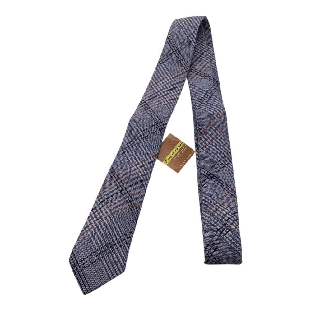 Skinny Tie Madness Blue Plaid Neck Tie Men Style SKM3224 "The Blue Bird" Cotton